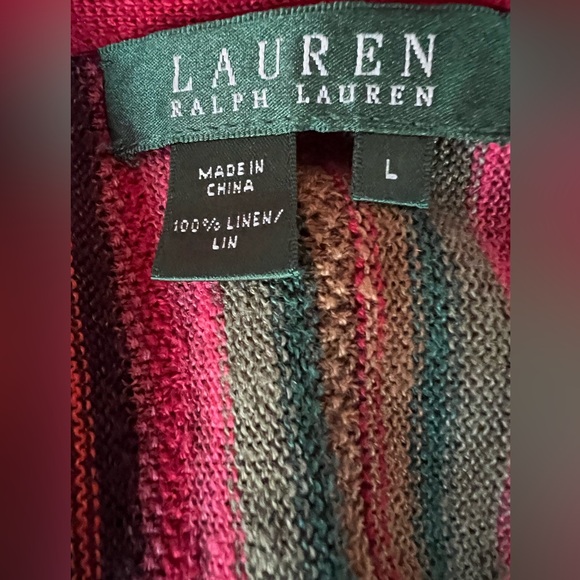 Ralph Lauren Southwestern Print Linen Sleeveless Striped V-Neck Sweater Top - Picture 2 of 6